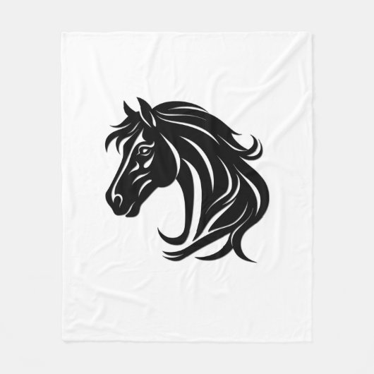 壮麗な黒馬の頭部 フリースブランケット (正面)