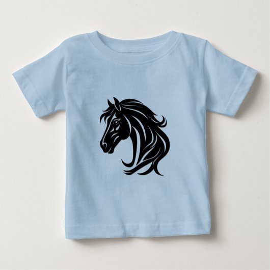 壮麗な黒馬の頭部 ベビーTシャツ (正面)