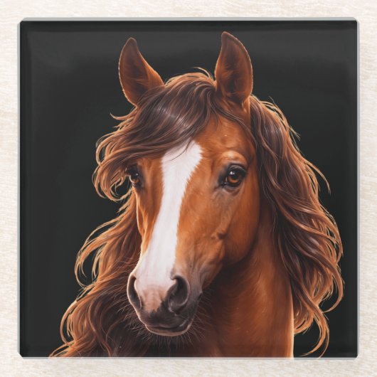 壮麗な、白斑のある茶色の馬 ガラスコースター (正面)