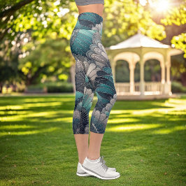 声明アールヌーボーブルーシルバーファン カプリレギンス