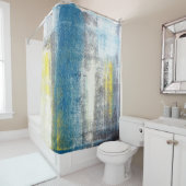 「声明」のティール(緑がかった色)および黄色い抽象美術して下さい シャワーカーテン (インサイチュ)