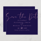 売り上げ!ネイビーブルーロセゴールド日付を結婚保存 (正面/裏面)