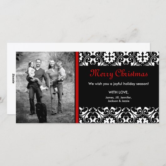 売り上げ!赤いクリスマスダマスクのフォトカード シーズンカード (正面/裏面)