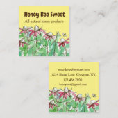 売り用はちみつミツバチ養蜂家の花 スクエア名刺 (正面/裏面)