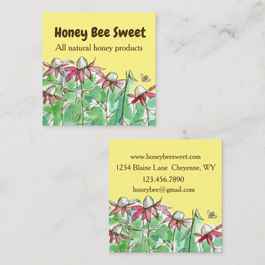 売り用はちみつミツバチ養蜂家の花 スクエア名刺 (正面/裏面)