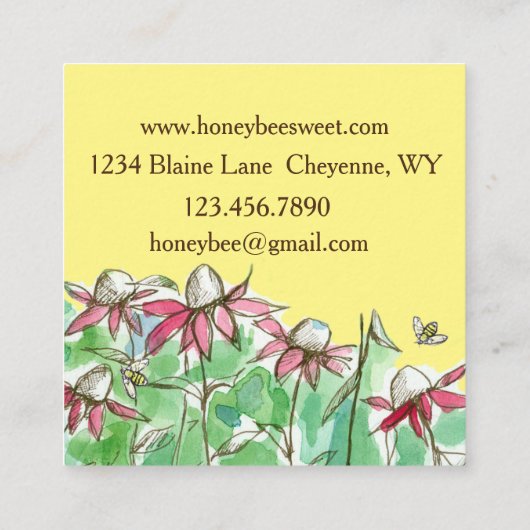 売り用はちみつミツバチ養蜂家の花 スクエア名刺 (裏面)