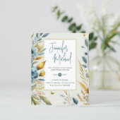 売れ！ティール（緑がかった色）黄フローラ結婚式招待状 (スタンド正面)