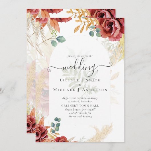 売れ！ボホブルゴーニュ金ゴールドフローラカントリーバーンファーム 招待状 (正面/裏面)