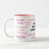 売掛金の誓い言葉!うっとうしい冗談 ツートーンマグカップ (左)