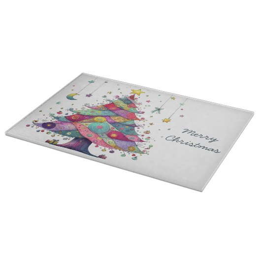 変なお洒落クリスマスツリー、明るい色。 カッティングボード (角)