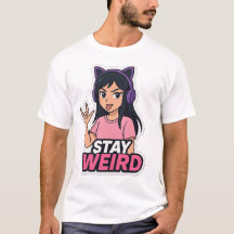 "変なままでいい – 猫のヘッドホンを付けたアニメ少女Tシャツ