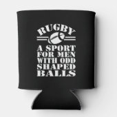 変な形のボール男性へでスポーツをラグビーする 缶クーラー (裏面)