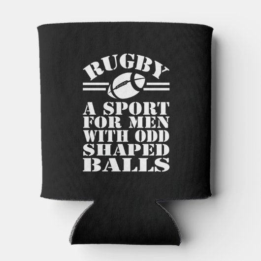 変な形のボール男性へでスポーツをラグビーする 缶クーラー (裏面)