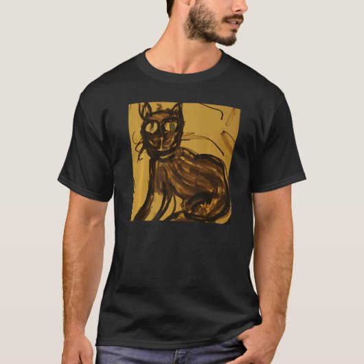 変な猫の絵の子猫の駄洒落 Tシャツ (正面)