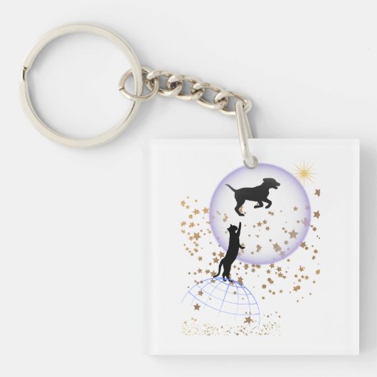 変な猫走と犬 キーホルダー (正面)