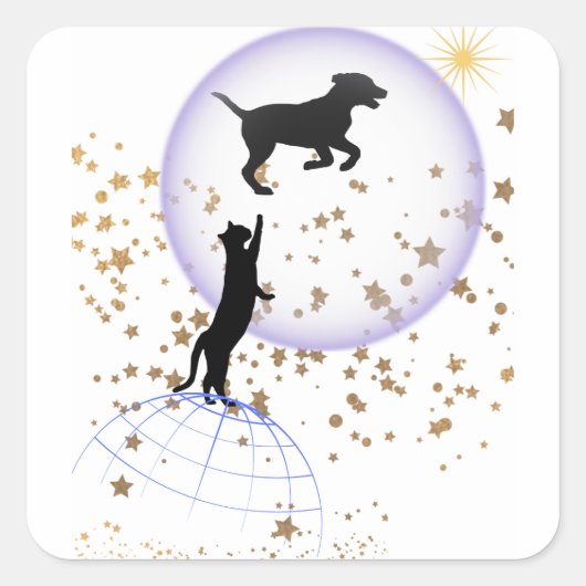 変な猫走と犬 スクエアシール (正面)