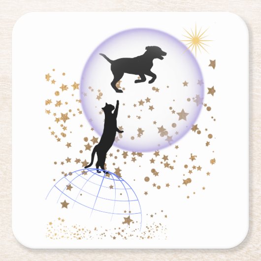 変な猫走と犬 スクエアペーパーコースター (正面)