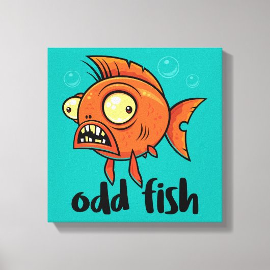 変わったオレンジ色の金魚のキャラクター キャンバスプリント (正面)