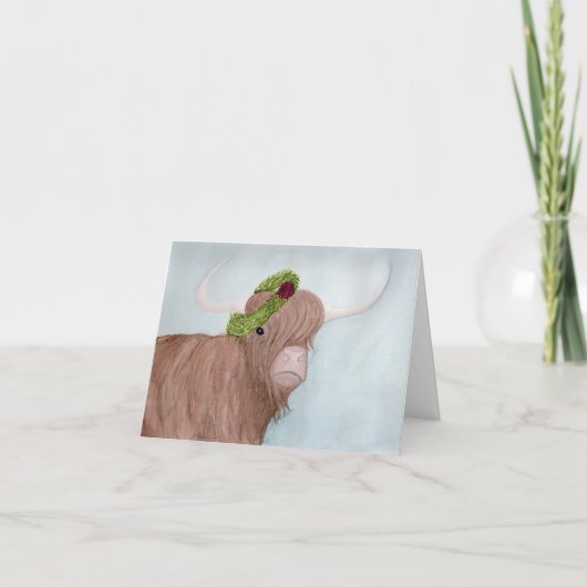 変わったホリデー動物：ハイランド・カウのカード 4"x5.6" シーズンカード (正面)