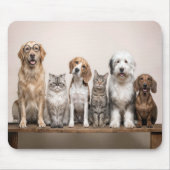 変わったメガネをかけた犬と猫 マウスパッド (正面)