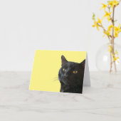 変わった表情の黒猫のカットアウト カード (黄色い花)