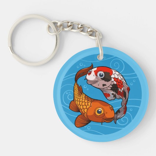 変わった錦鯉の陰陽デザインの魚のイラスト キーホルダー (正面)