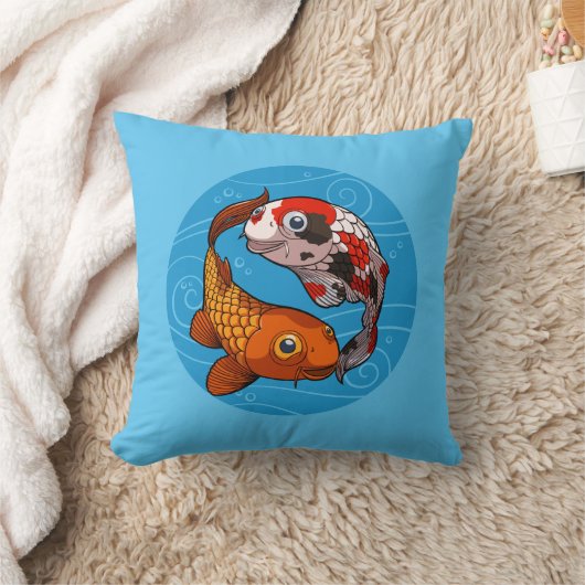 変わった錦鯉の陰陽デザインの魚のイラスト クッション (ブランケット)