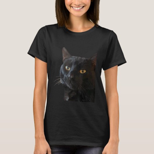 変わった顔の黒猫のベクターカットアウト Tシャツ (正面)