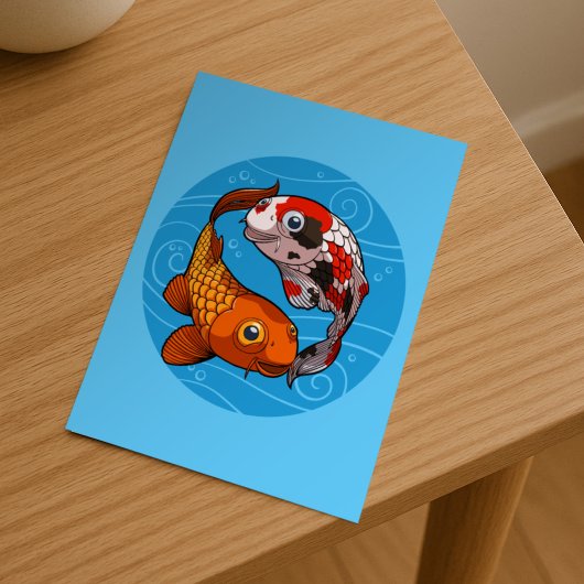 変わった鯉の陰陽デザインの魚のイラスト ポストカード