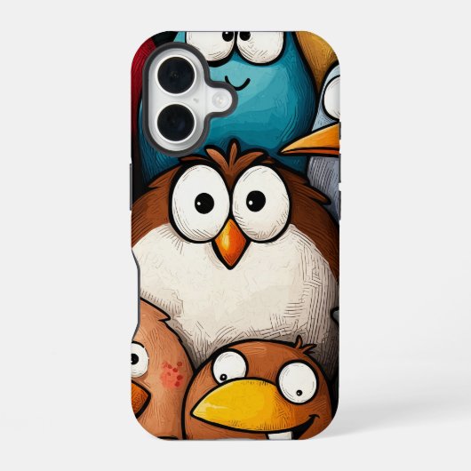 変わった鳥の集団 アニメ風 スマホケース iPhone 16ケース (裏面)