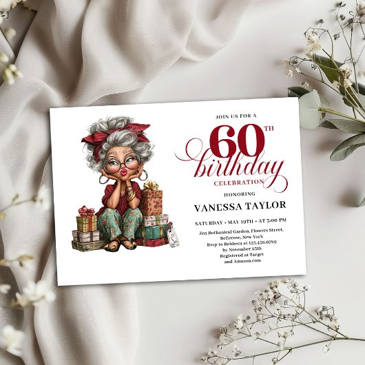 変わり者のおばあちゃん 60歳の誕生日 招待状 テンプレート