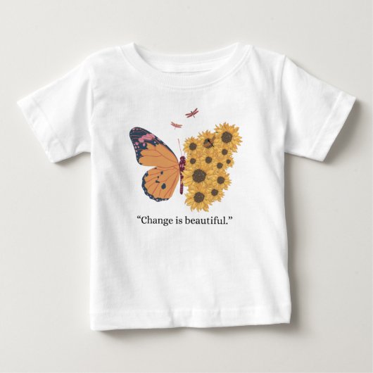 変化は美しい蝶とひまわり ベビーTシャツ (正面)