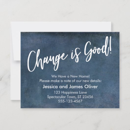 変化は良い！グランジ ネイビー 移動のお知らせ 招待状 (正面)