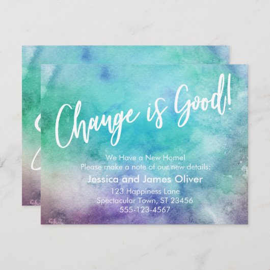 変化は良い!水カラフル色の発表 招待状 (正面/裏面)