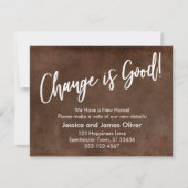 変化は良い！茶色のグランジ動く発表 招待状 (正面)