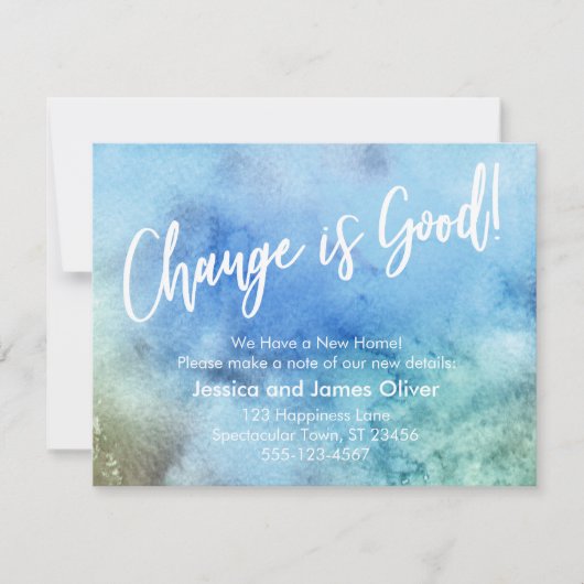 変化は良い!青い緑の水の色の発表 招待状 (正面)