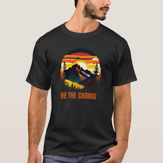 変化を起こそう – 山の夕焼け Tシャツ (正面)