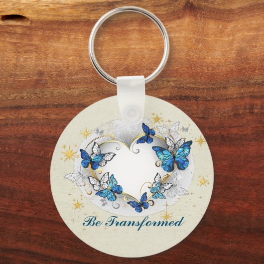 変容した引用文ハートと青い蝶 キーホルダー (裏面)