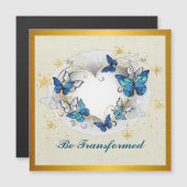 変容した引用文ハートと青い蝶 マグネット招待状 (正面/裏面)