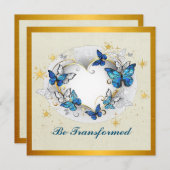 変容した引用文ハートと青い蝶 招待状 (正面/裏面)