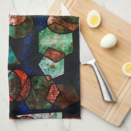 変形したテクスチャを持つ不規則なジオメトリ形状 キッチンタオル (四つ折り)