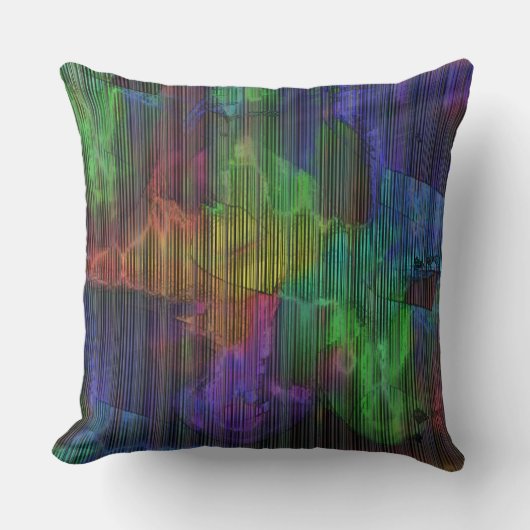 変形した線の下の派手なストライプ色の斑点 クッション (正面)