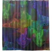 変形した線の下の派手なストライプ色の斑点 シャワーカーテン (正面)