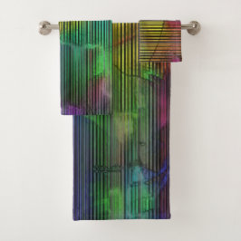 変形した線の下の派手なストライプ色の斑点 バスタオルセット