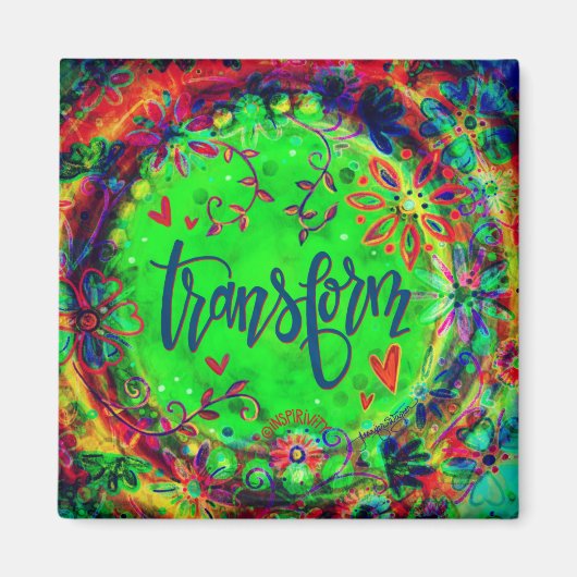 変換かわいらしフローラグリーントレンディーインスパイアズ マグネット (正面)