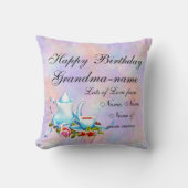 変更おばあちゃん名文字ティーポットフローラ誕生日 クッション (正面)