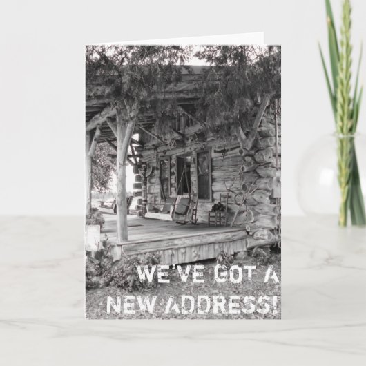 変更おもしろいアドレス引っ越し祝いパーティーコテージキャビン 案内状 (正面)