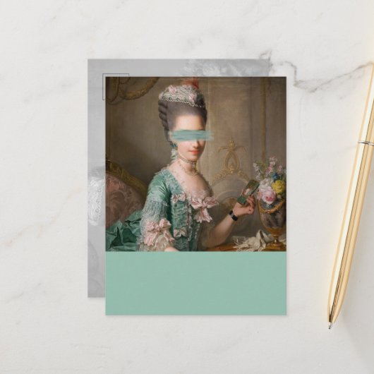 変更されたアートヴィンテージポートレートティール（緑がかった色）の色ブロック ポストカード (正面/裏面インサイチュ)