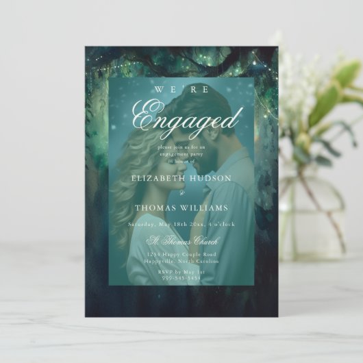 変更されたフォレストエメラルドフォト婚約パーティ 招待状 (スタンド正面)