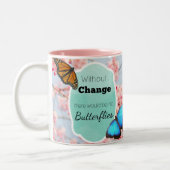 変更なしで蝶はピンクの水のマグを引用しません ツートーンマグカップ (左)